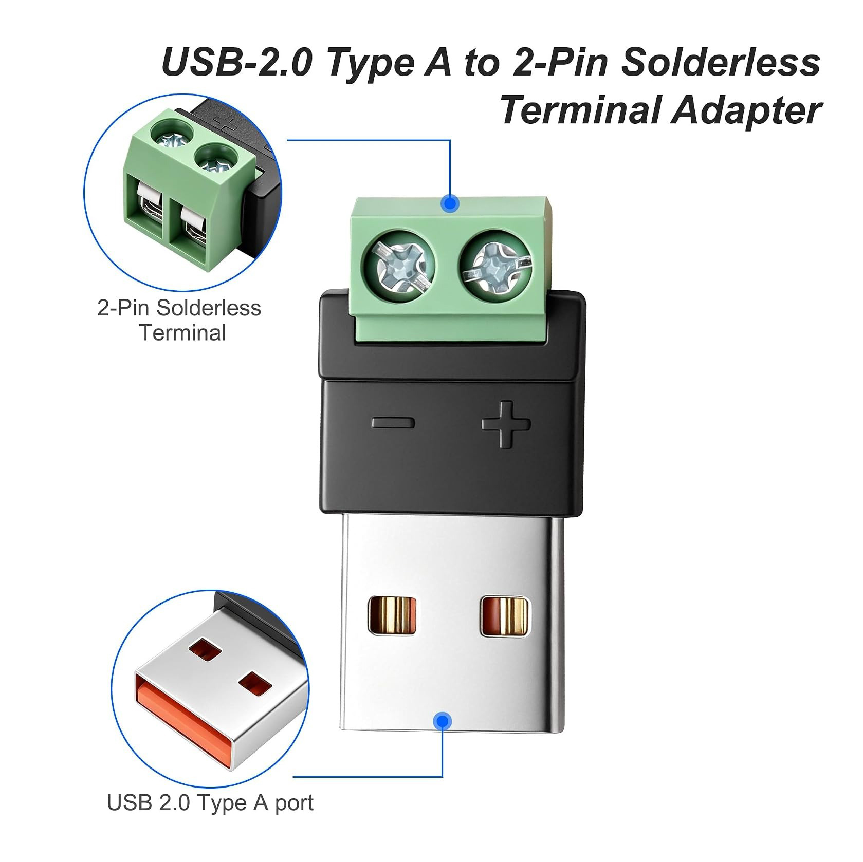 USB Type A Male to 2Pin Screw  - огляд і ціна Screw Terminal Block
